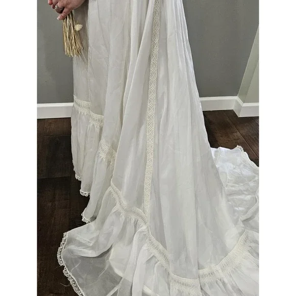 Vintage 70s Cream Prairie Dress Victorian Peasant Cottage Lace Boho Wedding Gown - Picture 11 of 16